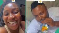 "We are enjoying": Lady and her husband rejoice, drink juice after their children went to school