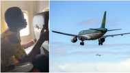 Big girl in the mud: Reactions as lady holds onto seat firmly in video, breaks sweat as aeroplane takes off