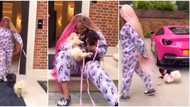 You’re supposed to take your kids: Reactions as DJ Cuppy, her dogs DuDu and FunFun visit grandpa Femi Otedola