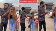 Lady who pranked boyfriend with fake pregnancy gets heartbroken as lover denies her in video