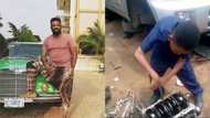 Teach them young! Actor Kunle Afolayan enrolls his son at a mechanic workshop