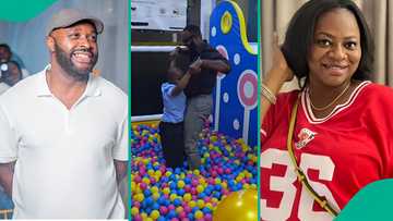 Father-son bond: Femi Adebayo's video with estranged wife Iyanaladuke's child elicits reactions