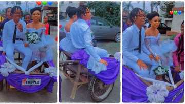 "This is what they call love": Nigerian bride and groom pushed in truck to 'mock' wedding venue, video emerges