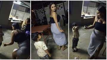 "Is he shy?" Video shows moment little boy covered his face as his pretty aunt whines her waist for him