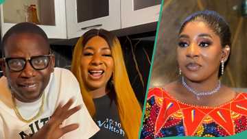 Mide Martins kneels publicly to thank hubby for taking care of her since her mum's death: "Cute"