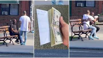 Homeless man gets huge sum of money from stranger after offering to hug him, video melts hearts online