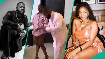 Sweet clip of Adekunle Gold's wife Simi and Falz spurs reactions online: "The way he stares at her"