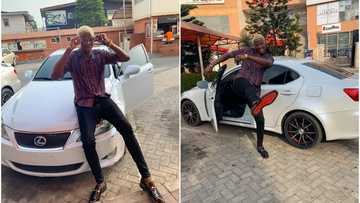 Nigerian man buys his first car, celebrates on social media in grand style, shares sweet photos