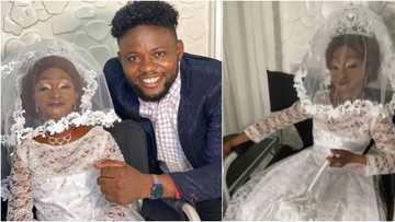 Video, photo of small-sized Aunty Ramota looking stunning in a wedding dress get Nigerians talking