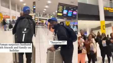 Lady surprises husband on birthday, appears with friends and family on holiday