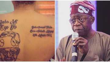 Lady massively snubs Nigerian celebrities, tattoos Bola Tinubu's face, name and date of birth on her back