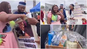 Fans storm church with mouth-watering gifts to celebrate actor Stan Nze and wife’s 1st wedding anniversary