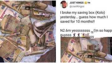 Which work do you do? Reactions as Nigerian man shows off N2.6m cash after saving in piggy bank for 10 months