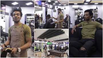 Young man who started barbing business with N5k now flies private jet to meet clients like Davido & Wizkid