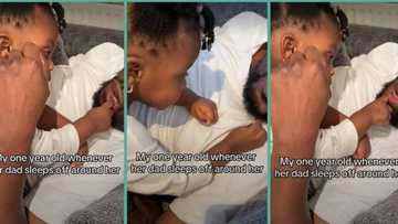 "She's in love": Little girl rubs dad's beard while he sleeps, cute video melts hearts on TikTok