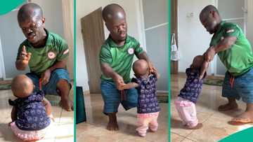 Small-sized actor Nkubi warms hearts with video of him teaching his daughter to walk