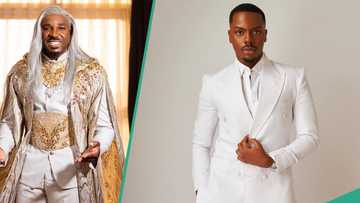 "Are you the groom?" Pretty Mike, Enioluwa adorn lace, Agbada outfits for Veekee James' trad wedding