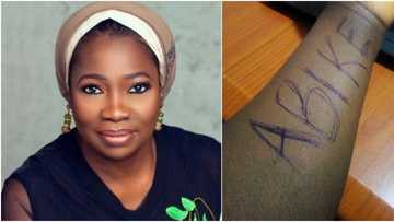 Nigerian woman 'tattoos' Abike Dabiri-Erewa's name, declares undying love for her, NIDCOM boss reacts