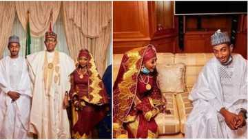 Photos emerge as President Buhari welcomes first great grandchild