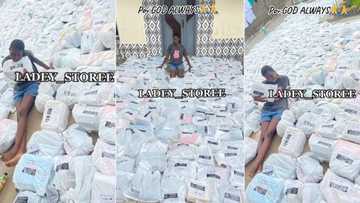 "I tap into your grace": Businesswoman displays loads of customers' orders packaged for delivery