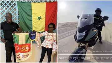 Nigerian biker riding from London to Lagos defeats harsh Sahara, enters Senegal on day 13, shares cool video