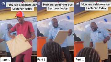 Students celebrate lecturer's birthday in class, gives hiim gift, video goes viral on TikTok