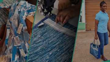 "This is creative": Nigerian lady uses empty salt sachets to make bags, impresses netizens