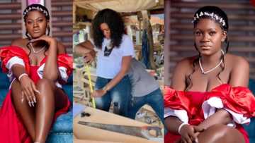 Beautiful photos of female carpenter go viral on her birthday, lady says she used to hawk
