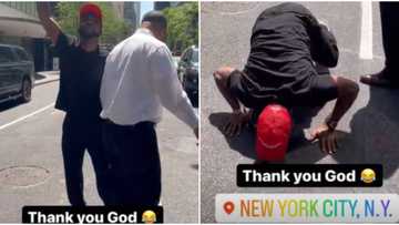 Thank you God: Davido prostrates, kisses floor as he lands in New York ahead of WRBLO tour