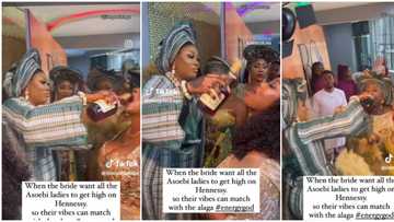 "Everywhere must scatter": Nigerian bride recorded pouring alcohol in her asoebi girls' mouths, causes stir