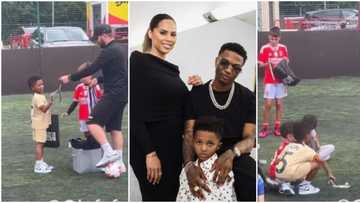 Clip of Wizkid's son Zion getting medals after football match goes viral: "Like father like son"