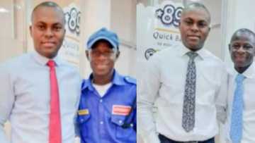 From uniform to shirt and tie as security guard is given dream job at the same bank he was gateman (photos)