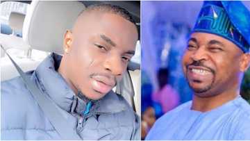 MC Oluomo's son laughs after internet user called his father thief, illiterate