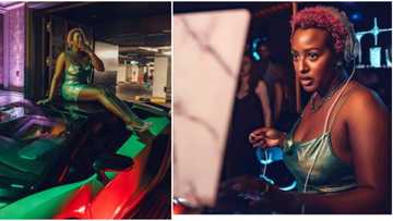 "Dem don turn you to bad girl": DJ Cuppy pulls up in a Lamborghini to show in Dubai, flaunts 'chest' in photos