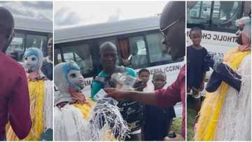 Masquerade opens mask after Mr Jollof gifts him cash, comedian says: ‘na poor man dem dey flog’