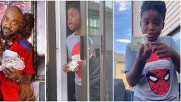 "U tryna scam me?" Chidi Mokeme's son "rakes" as actor gives him fake dollars, fans call young boy 'Scar'