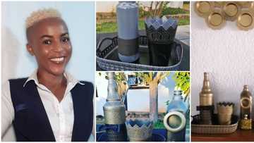 Young lady turns empty wine bottles into amazing home decoration accessories, photos impress the internet