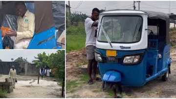 Old man confused as stranger shows up to his house & gifts him tear rubber tricycle, video melts hearts