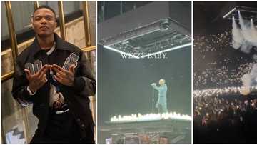 Wizkid suspended in the air, surrounded by candles as he makes spectacular entrance at O2 concert in London