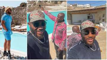 Billionaire's club: BBNaija's Kidd, dad Terry Waya spotted in their private villa as they vacation in Mykonos