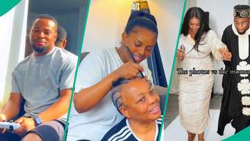 Nigerian man overjoyed as wife plaits his mother's hair in sweet video: "I always prayed for this"