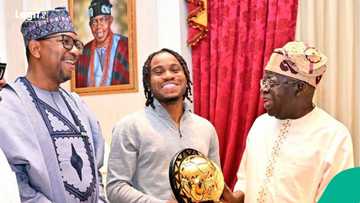 Ademola Lookman visits Bola Tinubu's home in Lagos, presents CAF to Nigeria's President