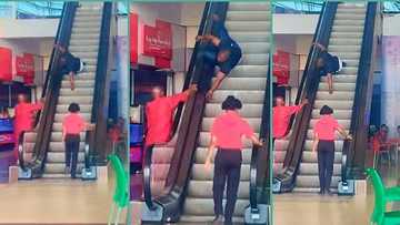 "I will never try it": Nigerian man falls from escalator, struggles to stand, video trends online
