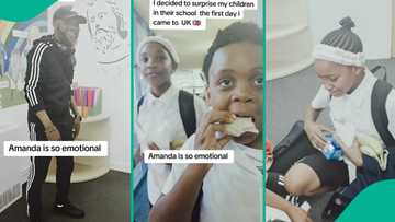 First day in UK: Nigerian man visits his children's school from airport, their reactions melt hearts