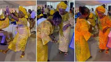 Mum in yellow wrapper tickles audience with dance, moves body to Holy Father by Mayorkun, video causes stir