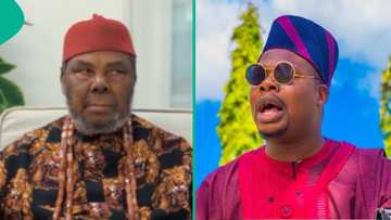 Pete Edochie makes rare appearance in Mr Macaroni's skit, drops legendary proverbs