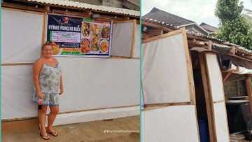Oyinbo woman uses wood to build batcher restaurant in Lagos, displays native delicacies