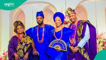 Wole Arisekola gives daughter Segilola's hand out in a superlative inter-cultural wedding party