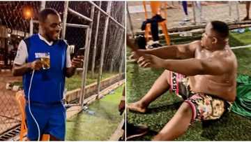 Davido, other celebs react in amusement as Cubana Chiefpriest undergoes funny massage session on field