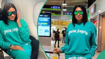 May Edochie glows effortlessly as she flies out of Spain to another foreign country on 1st class